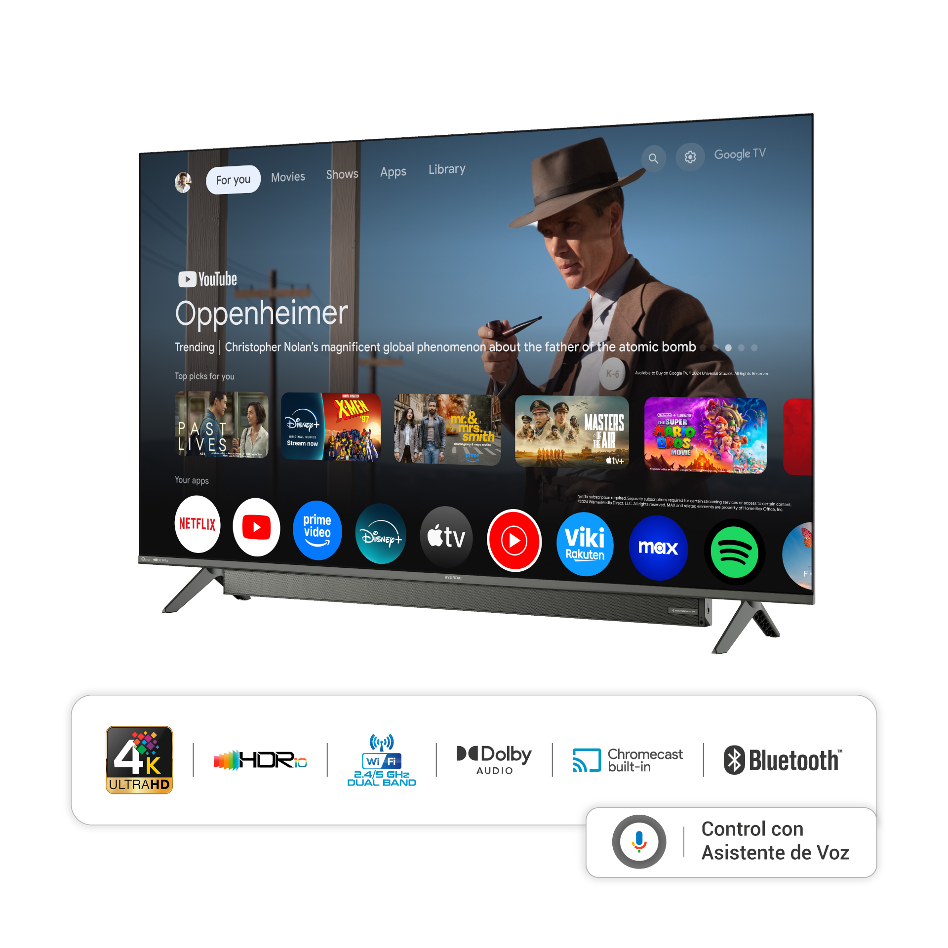 Televisor HYUNDAI 50" Smart Google TV QLED Barra de Sonido