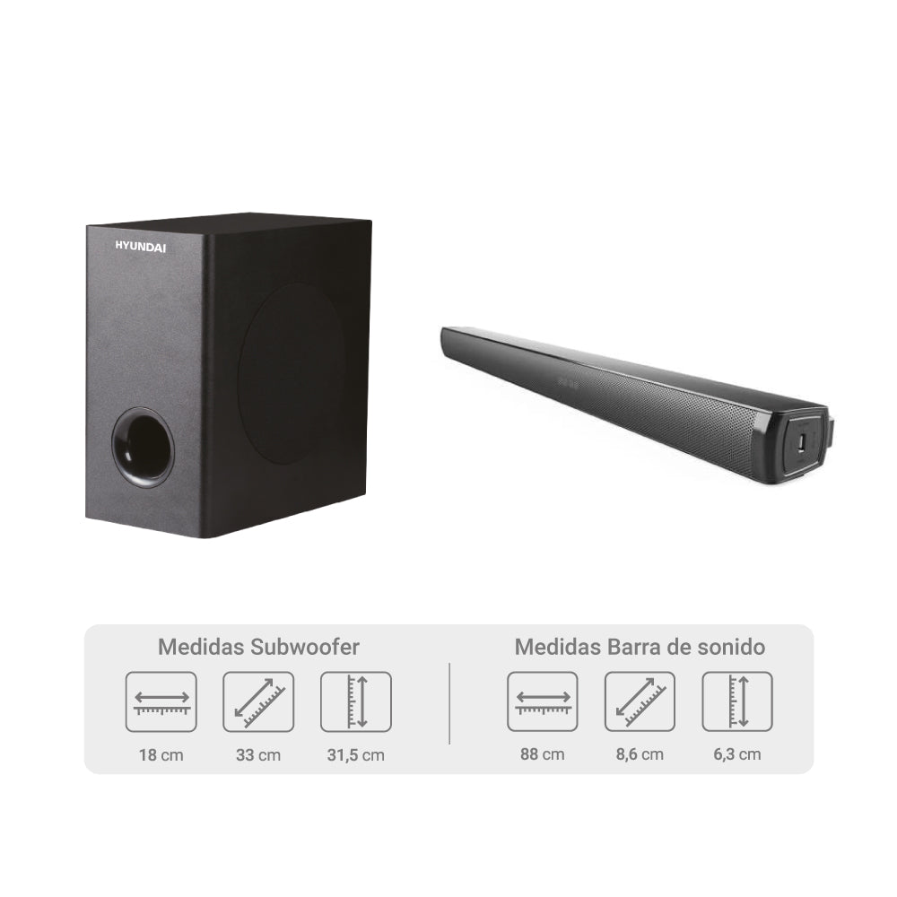 Barra de sonido HYUNDAI con subwoofer 160 Watts / RMS